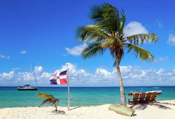 Flaga Plaży Wyspie Saona Dominikana — Zdjęcie stockowe