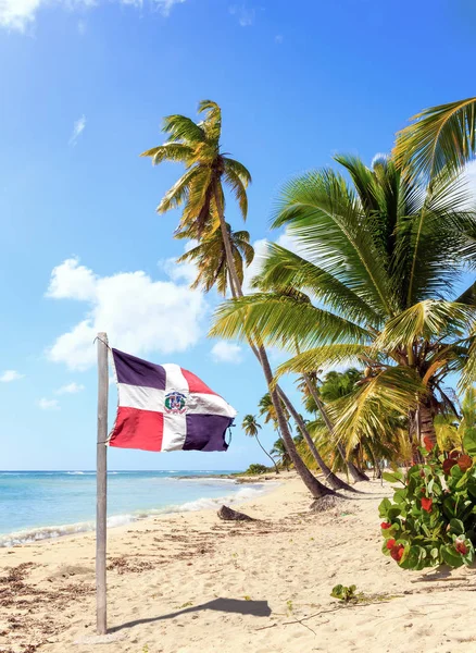 Caribbean Beach Dominican Republic Flag Saona Island — Stock Photo, Image