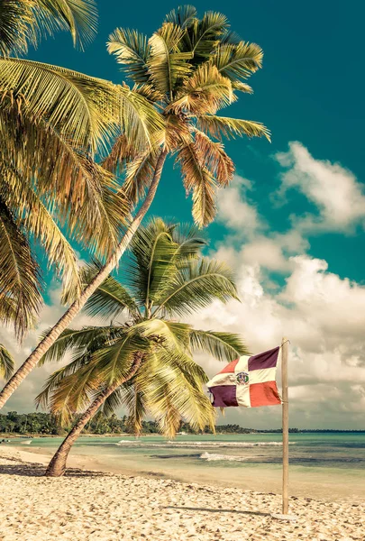 Caribbean Beach Dominican Republic Flag Saona Island — Stock Photo, Image