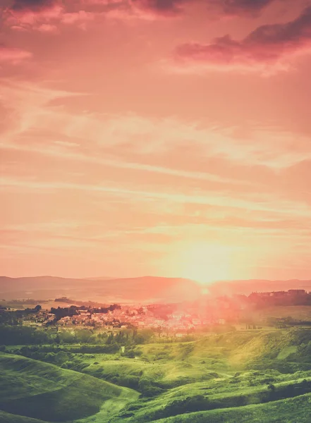 Amazing Sunset Small Tuscan Town Italy — Stock Photo, Image