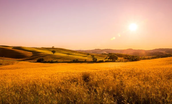 Vacker Solnedgång Över Kullarna Toscana Italien — Stockfoto