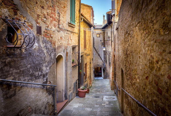 Narrow street of Montepulciano tuscan town in Italy