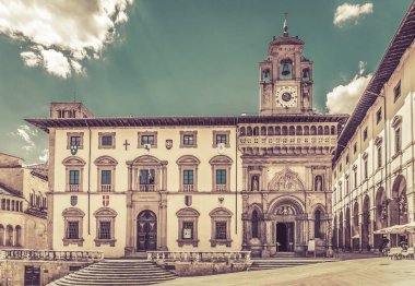 Piazza Grande tuscan ana kare Arezzo city, İtalya