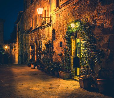 Pienza kent, Tuscany küçük rahat restoran