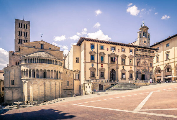 Piazza Grande the main square of tuscan Arezzo city, Italy
