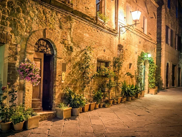Hermosa Calle Pienza Toscana Por Noche — Foto de Stock