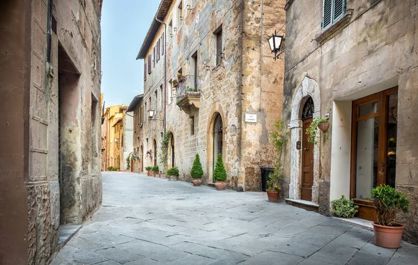 Toskana Bölgesindeki Eski Pienza Şehrin Güzel Dar Sokak — Stok fotoğraf