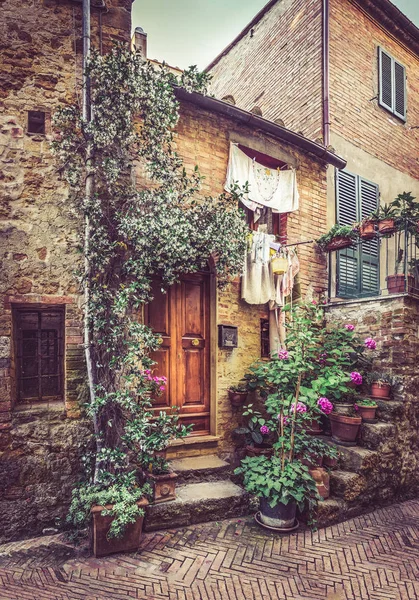 Boeiend Smal Straatje Van Oude Stad Van Pienza Toscane — Stockfoto