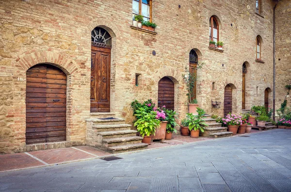 Hermosa Calle Estrecha Antigua Ciudad Pienza Toscana — Foto de Stock