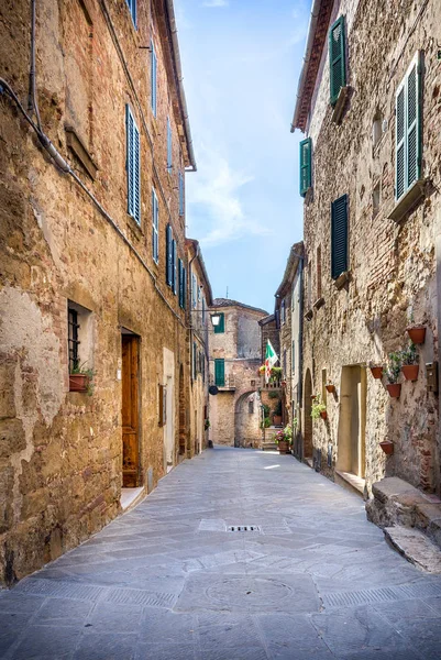 Hermosa Calle Del Cautivador Pueblo Montisi Toscana Italia — Foto de Stock
