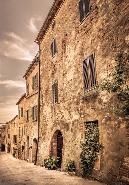Wunderschöne Straße Von Faszinierendem Montisi Dorf Der Toskana Italien — Stockfoto