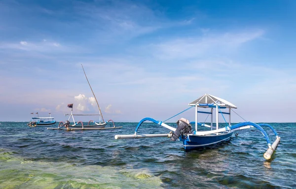 Barche Tradizionali Legno Sulla Riva Balinese Indonesia — Foto Stock