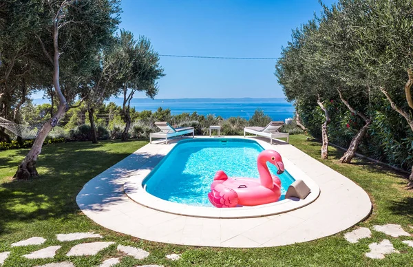 Cama de agua de flamenco rosa en la piscina — Foto de Stock