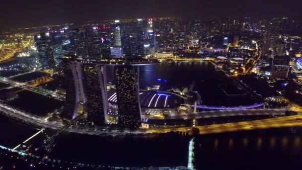 Parlak Gece Işık Aydınlatma Okyanus Metropol Tarafından Büyük Şehir Singapur — Stok video