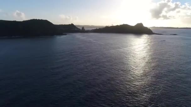 深い青い穏やかな海の海の海の真ん中に大きな森の山熱帯の島に素晴らしい4K空中ドローンビュー — ストック動画