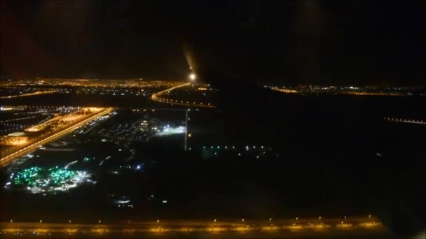 Vista Aérea Linda Voo Asa Avião Passageiro Iluminação Luz Cidade — Vídeo de Stock