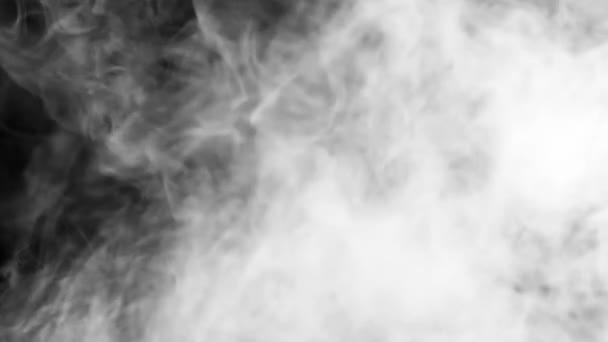 暗い黒の背景に白い煙蒸気雲の霧の見事なクローズアップスローモーションビュー — ストック動画