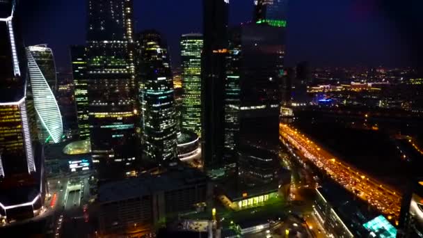 Hermosa Vista Aérea Del Dron Noche Brillante Iluminación Ciudad Moscú — Vídeos de Stock