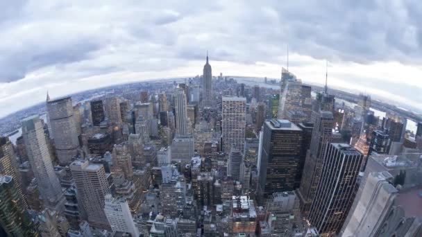 Balık Gözü Hava Sabah Gece Akşam Hızlandırılmış Panorama Manhattan Şehir — Stok video