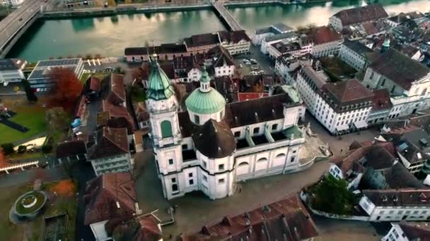 Excelente Vista Aérea Paisagem Drones Grande Cidade Antiga Medieval Com — Vídeo de Stock