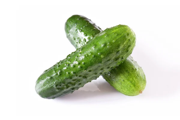 Set Wet Fresh Green Cucumbers White Isolated Background — Stock Photo, Image