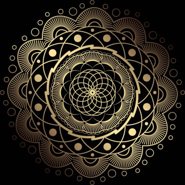 Vector - Siyah arka planda altın mandala. Etnik vintage desen.