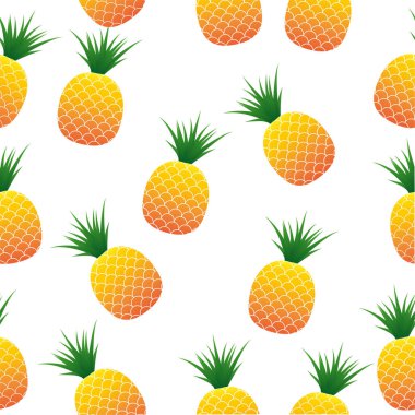 Beyaz arka planda egzotik meyveler. Beyaz zemin üzerinde ananas deseni olan pürüzsüz desen Sarı ananas deseni