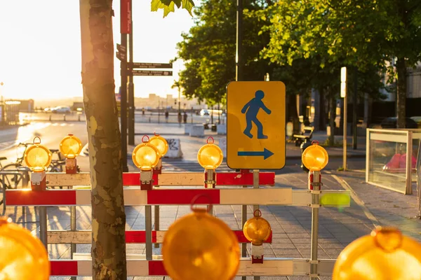 Barrier Pedestrian Road Consturction Sign Brussels Belgium — Stock Photo, Image