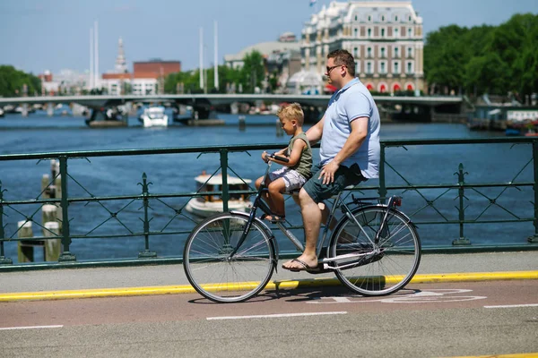 Dutch Father His Son Riding Bicycle Amsterdam Netherlands July 2013 — Stock Photo, Image