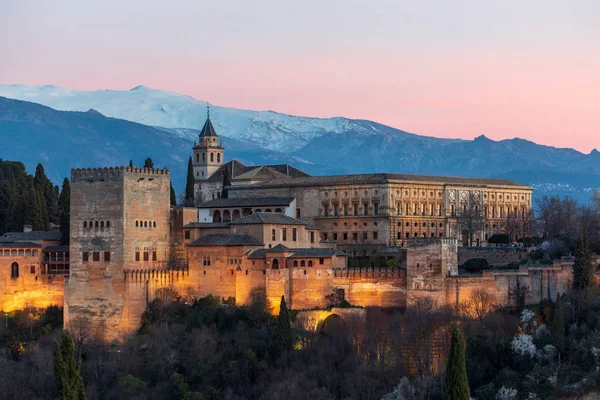 Sunset View Alhambra Palace Och Fästning Granada Spanien — Stockfoto