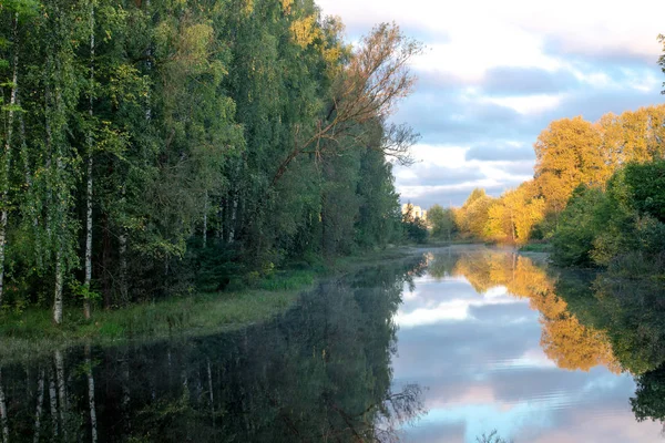 Rivier Stroomt Het Bos Verte Een Vervallen Gebouw — Stockfoto