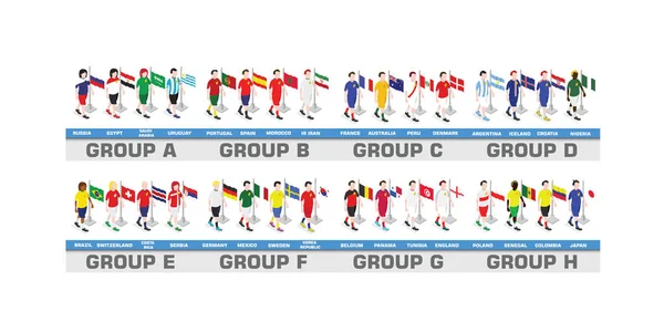Fußball Weltmeisterschaft 2018 Satz Nationalflaggen Und Spieler Für Internationales Turnier — Stockvektor