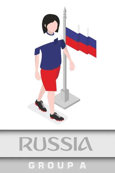 Jugador Fútbol Ruso Con Bandera Nacional Para Torneo Internacional Campeonato — Vector de stock