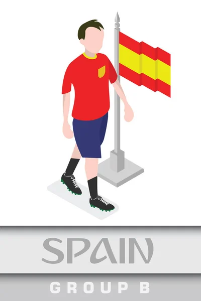 Spaans Voetballer Met Nationale Vlag Voor Internationale Moskou 2018 Wereld — Stockvector