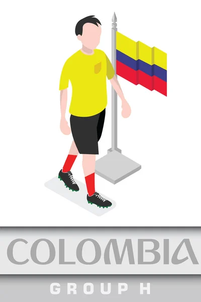 哥伦比亚足球运动员以国旗为国际莫斯科2018世界冠军比赛 — 图库矢量图片