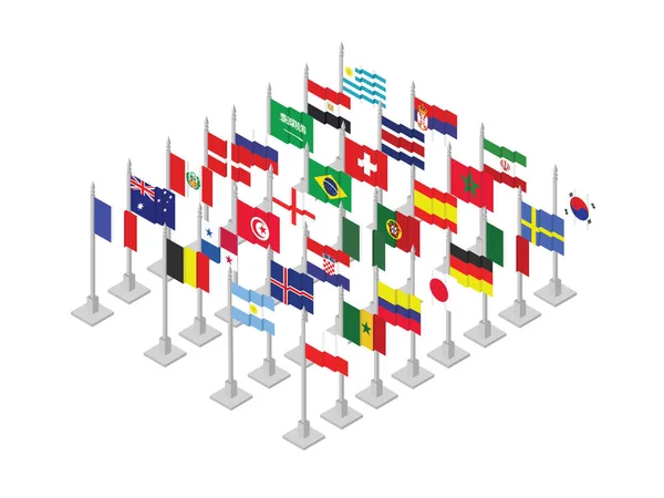 Σύνολο Σημαιών Ισομετρική Εικονογράφηση Διάνυσμα — Διανυσματικό Αρχείο