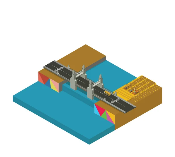 Изометрический Городской Мост Векторная Иллюстрация — стоковый вектор