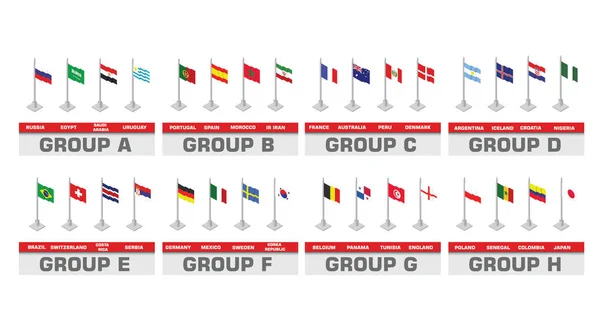 Copa Mundial Fútbol 2018 Conjunto Banderas Nacionales Para Torneo Campeonato — Vector de stock