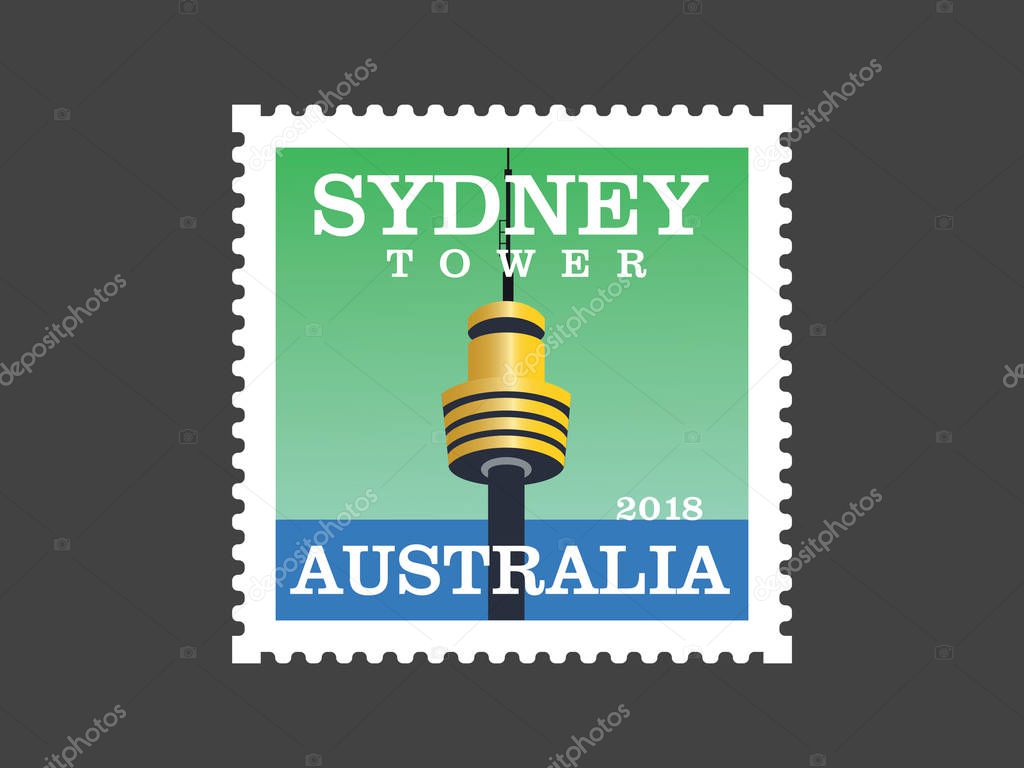 Post stamp with Sydney tower, vector illustration