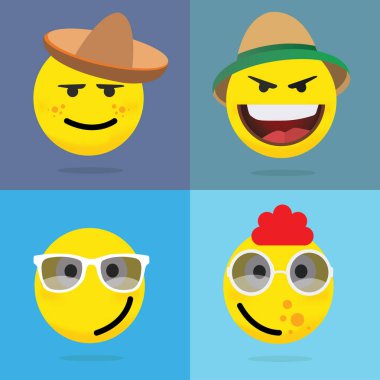 Sarı ifadeler seti renkli vektör illüstrasyon. Emoji koleksiyonu 