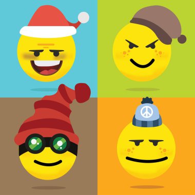 Sarı ifadeler seti renkli vektör illüstrasyon. Emoji koleksiyonu 