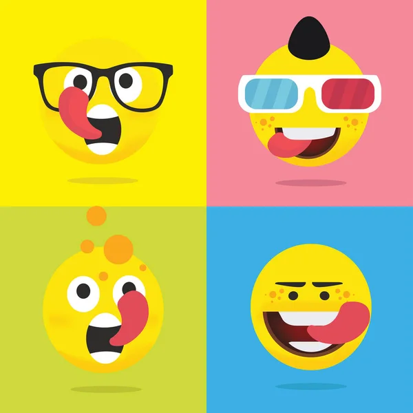 Emoji Icone Sorridenti Con Lingue Illustrazione Vettoriale — Vettoriale Stock