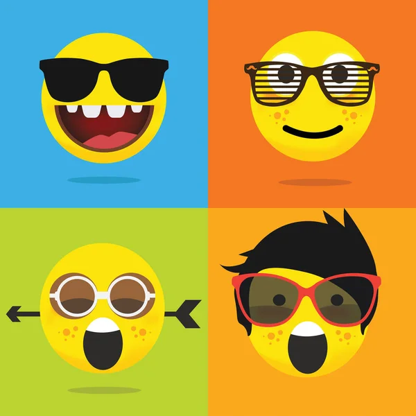 Illustrazione Vettoriale Colorata Del Set Emoticon Gialle Collezione Emoji — Vettoriale Stock
