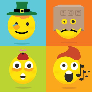 Sarı ifadeler seti renkli vektör illüstrasyon. Emoji koleksiyonu 