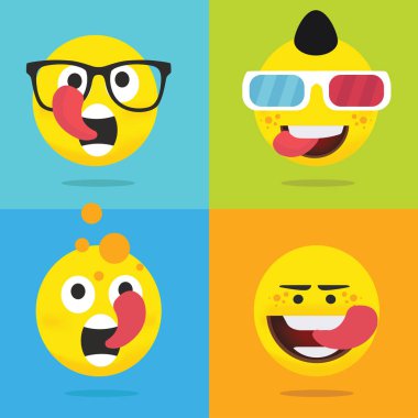 Sarı ifadeler seti renkli vektör illüstrasyon. Emoji koleksiyonu 
