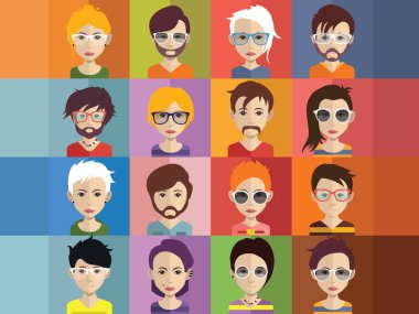 Şık insanlar avatarları ayarlamak renkli vektör illüstrasyon