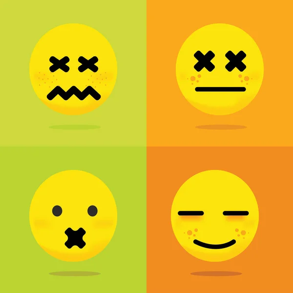 黄色表情集的彩色矢量插图 表情符号集合 — 图库矢量图片