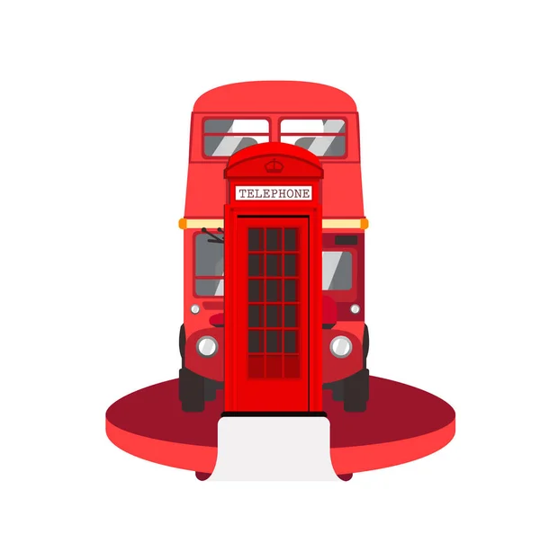 Red Double Decker Com Caixa Telefone Vermelha Ilustração Vetorial — Vetor de Stock