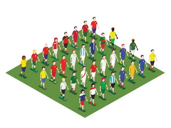 Colorful Vector Illustration Cartoon Football Players — Stock Vector