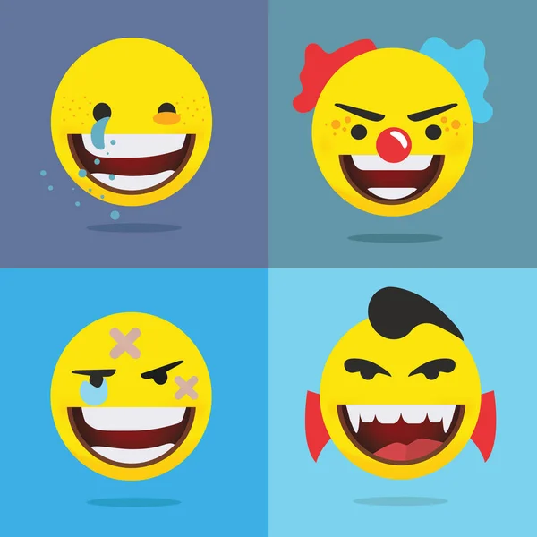Rostos Emojis Felizes Risonhos Ilustração Vetorial — Vetor de Stock